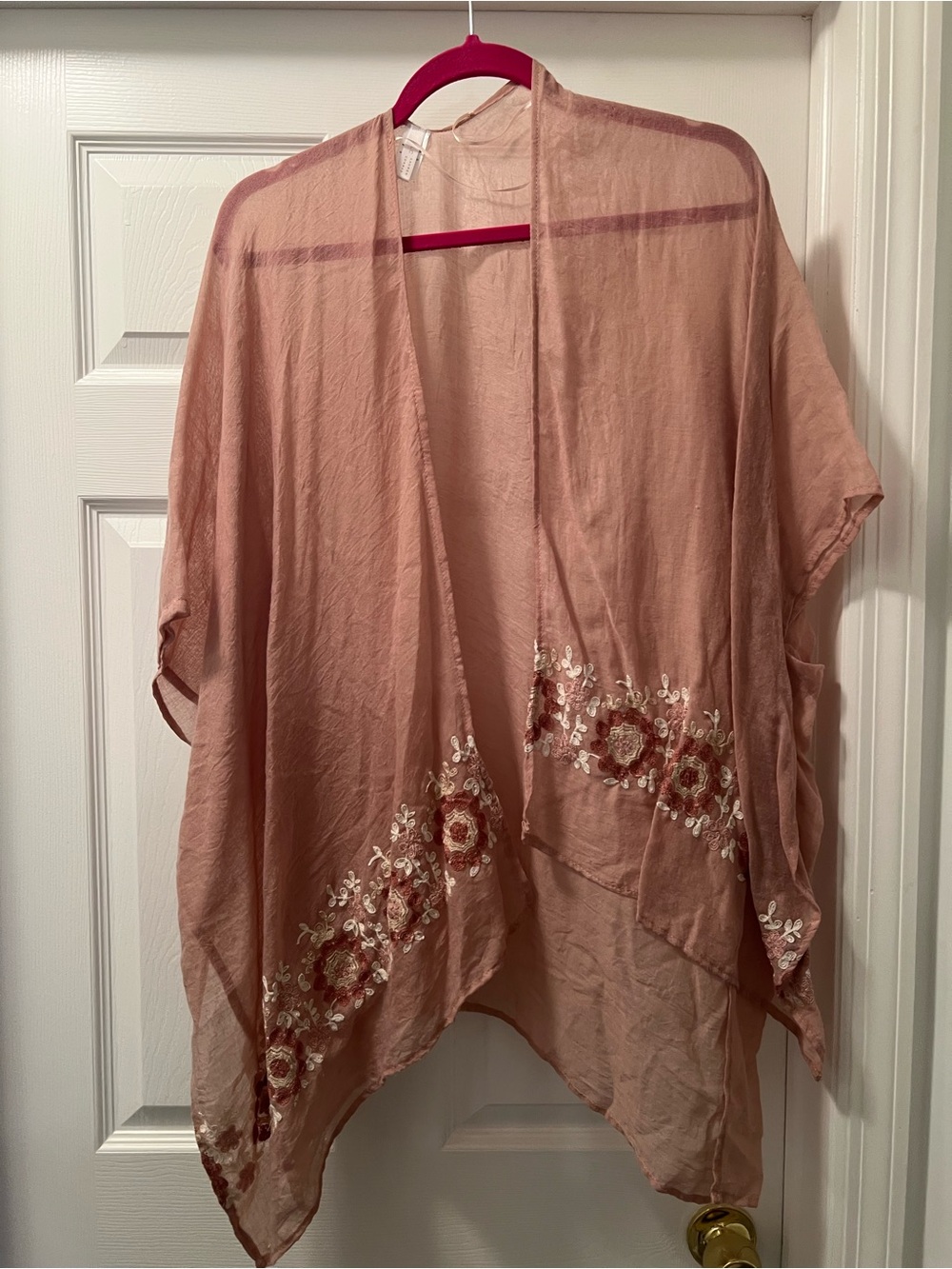 LC Lauren Conrad Blush Pink Floral Embroidered Open Kimono
